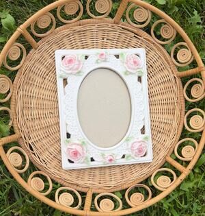 Vintage Elsa Porcelain Pink Rose Picture Frame Cottagecore Shabby Chic Floral